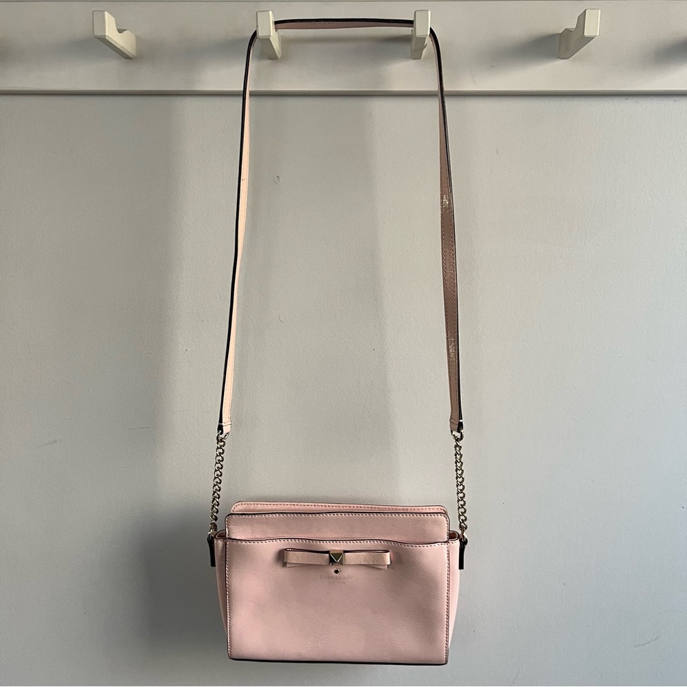 Women's Blush Pink Crossbody Bag with Bow Accent